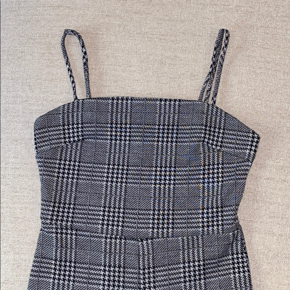 Grey Plaid Wide Leg Romper